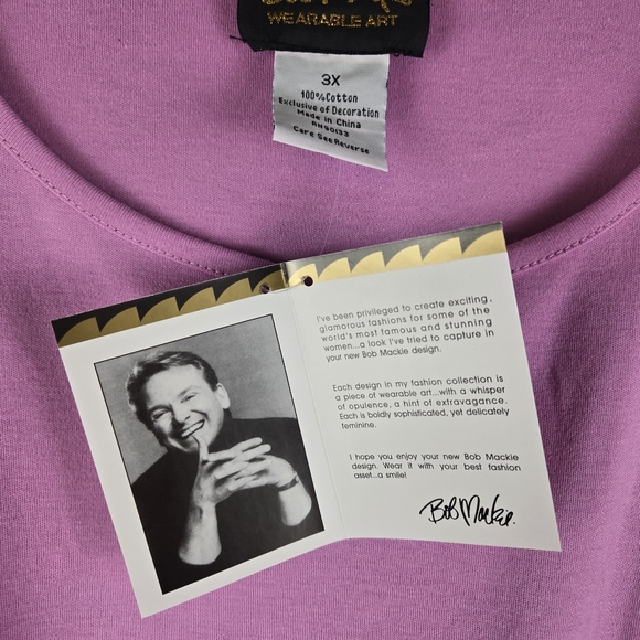 Bob Mackie Wearable Art Cotton Pink Floral Embroidered Tunic Top Plus Size 3X - Picture 5 of 13